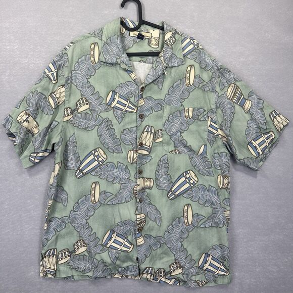 Tommy Bahama Men's Large 100% Silk Short Sleeve Button Up Hawaiian Bongo Shirt - Picture 3 of 8